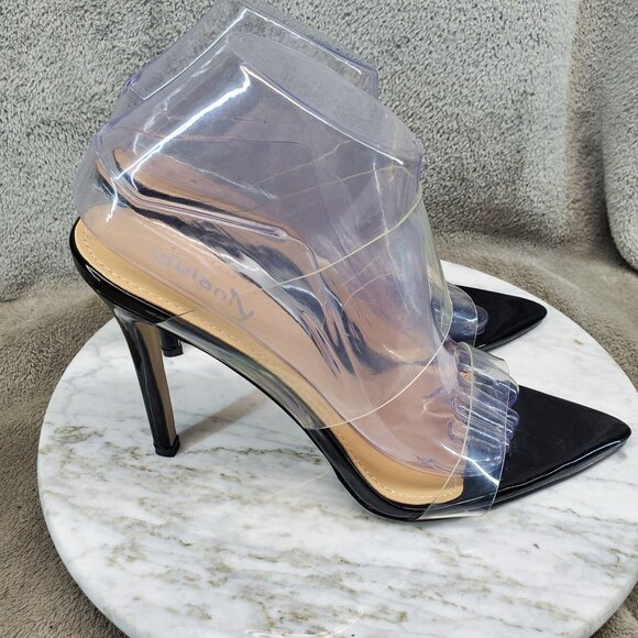 Vivianly Shoes Womens Size 9 Sexy Clear High Heels Transparent Strap Mules - Picture 7 of 10